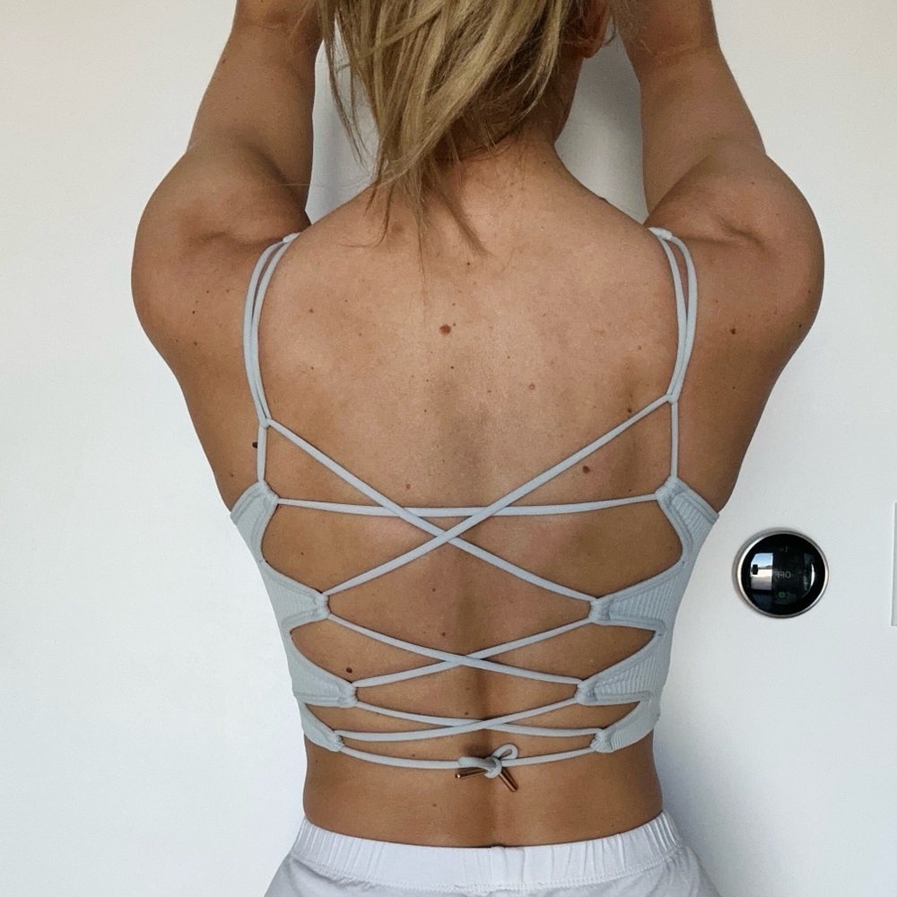 Ribbed Scoop Neck Bralette in Pale Blue
